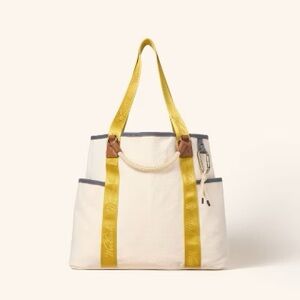 Woolrich x Targeted large canvas tote bag cream yellow cotton pockets outdoors